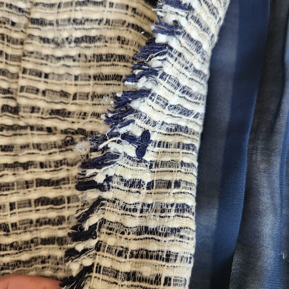 Lafayette 148 Tweed Blazer Women's 12 Metallic Shimmer Navy Blue Silver Career - Picture 10 of 16